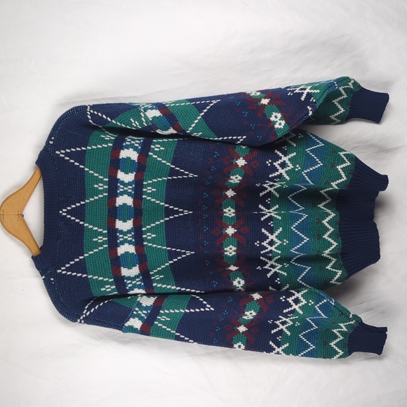 STONERIVER Men's Vintage 80s Sweater Multi Pattern Chunky Knit - Picture 4 of 5